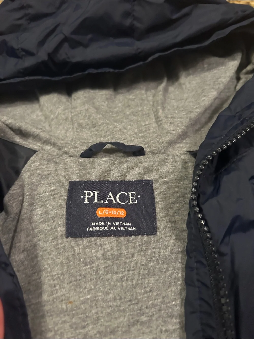 Children's Place Navy Hooded Raincoat with Gray Lining
